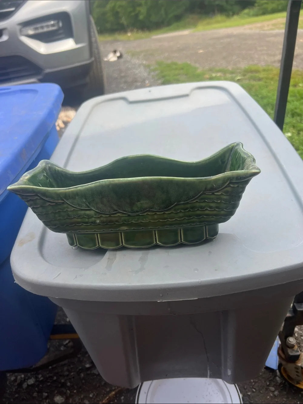 Vintage Green Ceramic Planter Dish